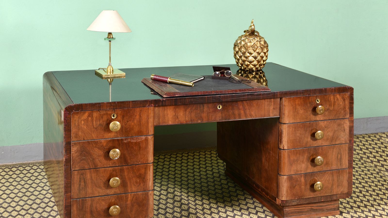 A traditional desk made of mahogany wood